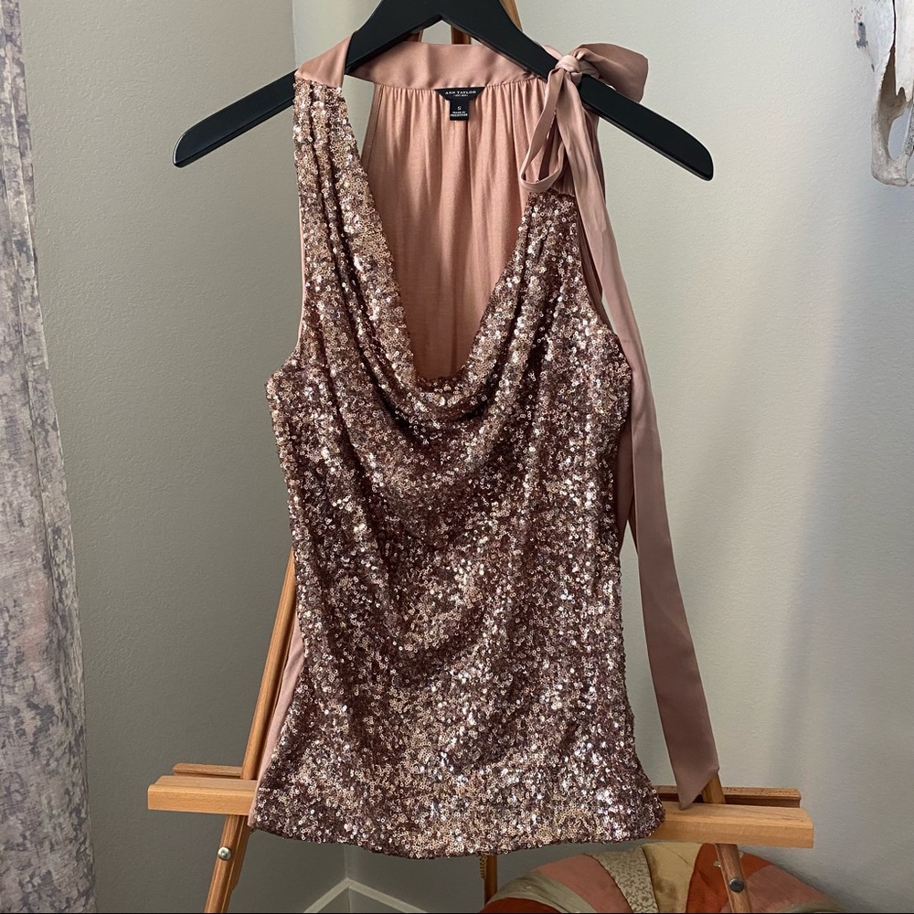 Ann Taylor Sequin Tie Shoulder Top